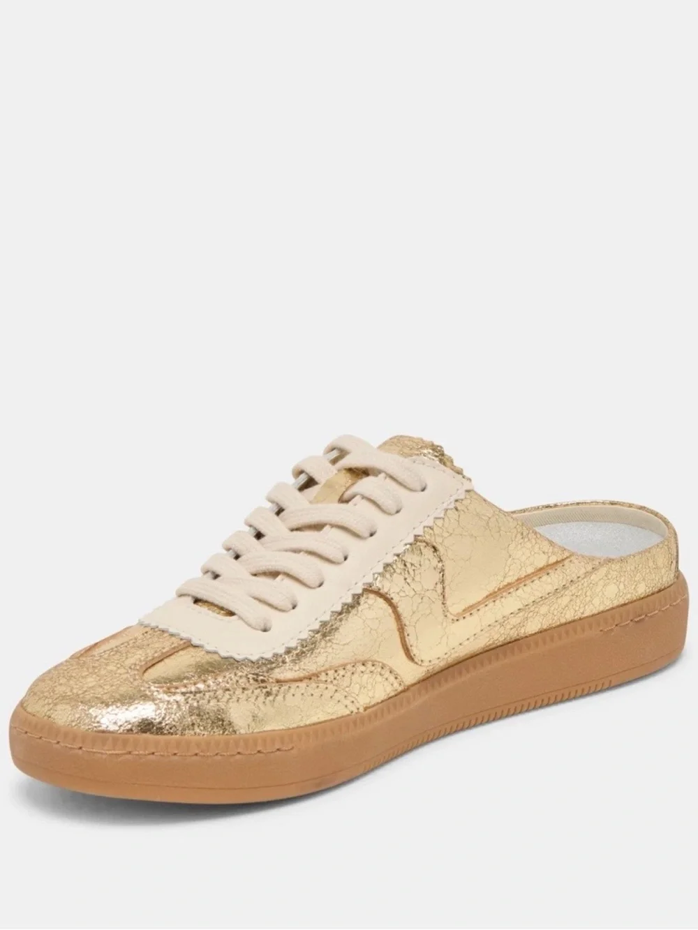 Dolce Vita Slide Sneakers Gold Distressed Leather Size 7.5